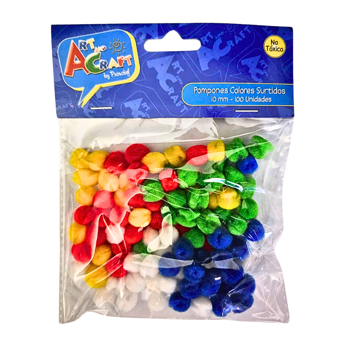 Set de 100 pompones de 1 cm en colores surtidos para manualidades y decoración.