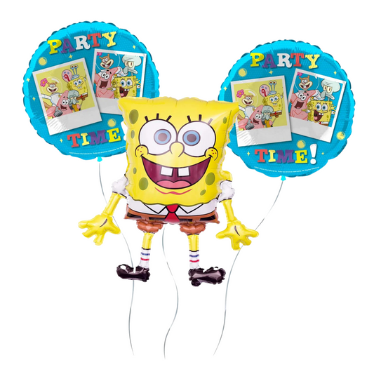 Set de 3 globos foil de Bob Esponja para cumpleaños y fiestas infantiles.