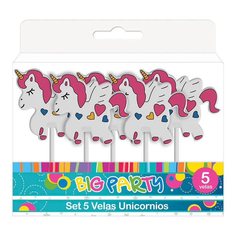 Set 5 Velas Unicornio Corazón Para Cumpleaños - Louicid