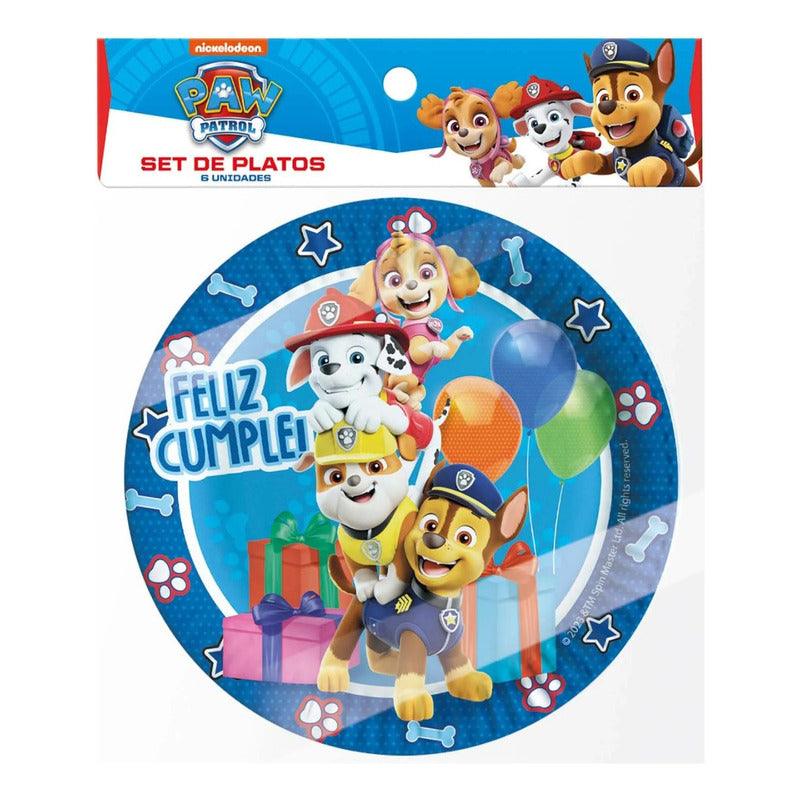 Set 6 Platos Cartón Paw Patrol 18cm Para Cumpleaños - Louicid