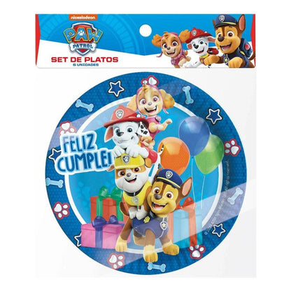 Set 6 Platos Cartón Paw Patrol 18cm Para Cumpleaños - Louicid