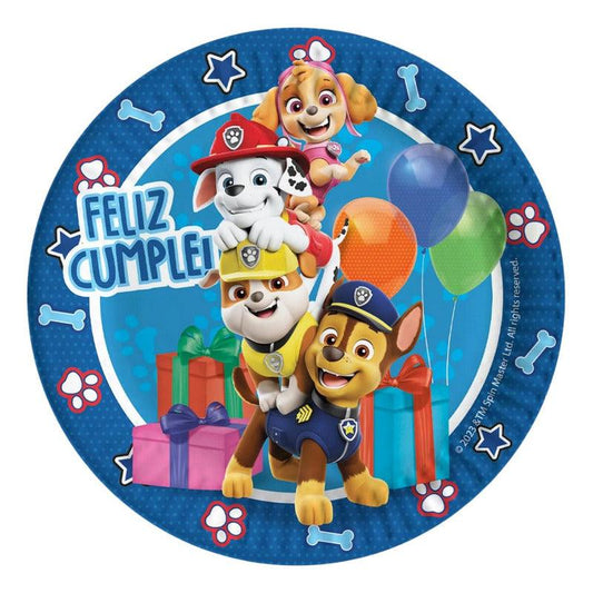Plato de cartón Paw Patrol de 18 cm ideal para fiestas de cumpleaños infantiles.