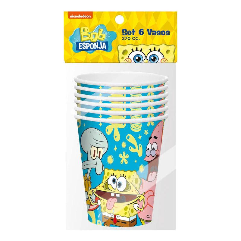 Set 6 Vasos Bob Esponja De 270cc Para Cumpleaños - Louicid