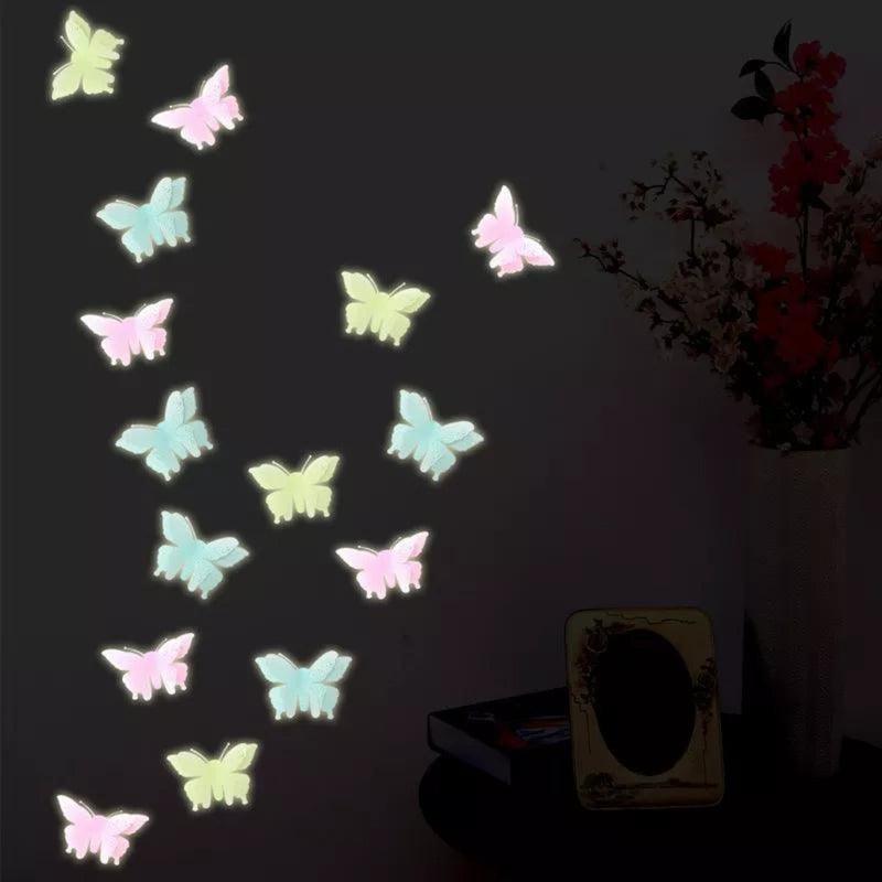 Set 8 Pegatinas Fluorescente Mariposa Brillan En La Oscurida - Louicid