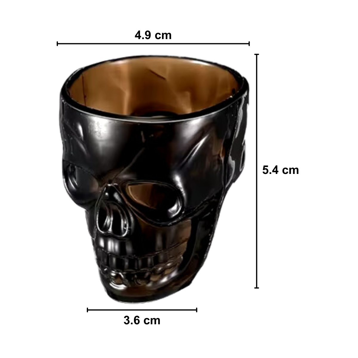 Vaso calavera negro con dimensiones visibles, ideal para ambientaciones oscuras - Louicid