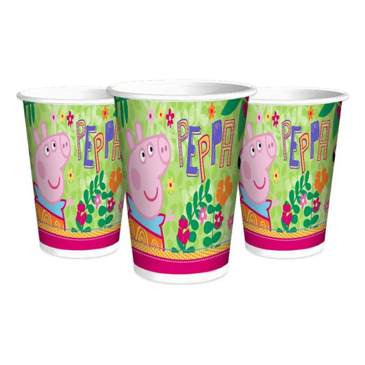 Pack de 6 vasos Peppa Pig para decoración de cumpleaños infantiles, con diseño colorido y temático del personaje.
