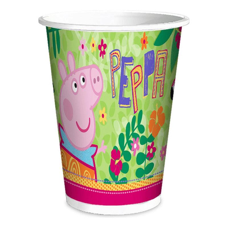 Vaso individual del set Peppa Pig, ideal para servir bebidas en celebraciones de cumpleaños infantiles.
