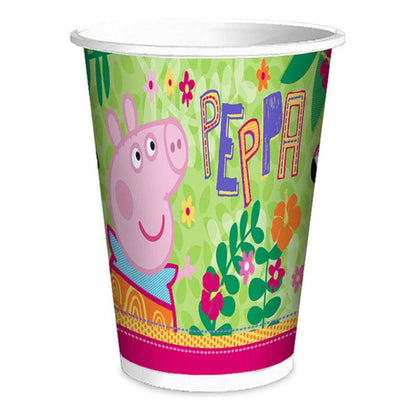 Vaso individual del set Peppa Pig, ideal para servir bebidas en celebraciones de cumpleaños infantiles.