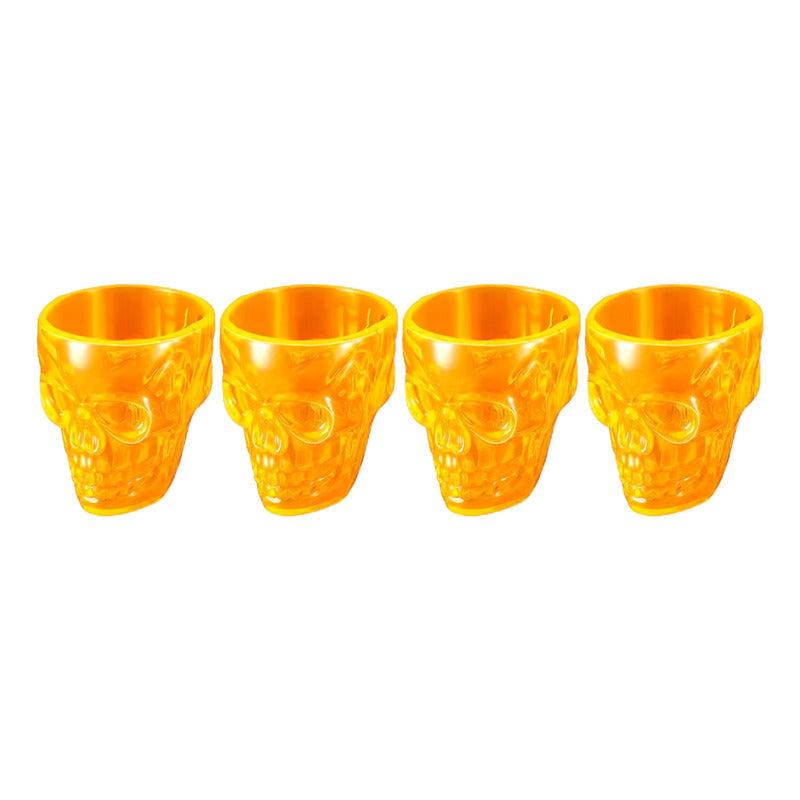 Set de vasos shot calavera en color naranjo, llamativos para decoración de fiesta - Louicid