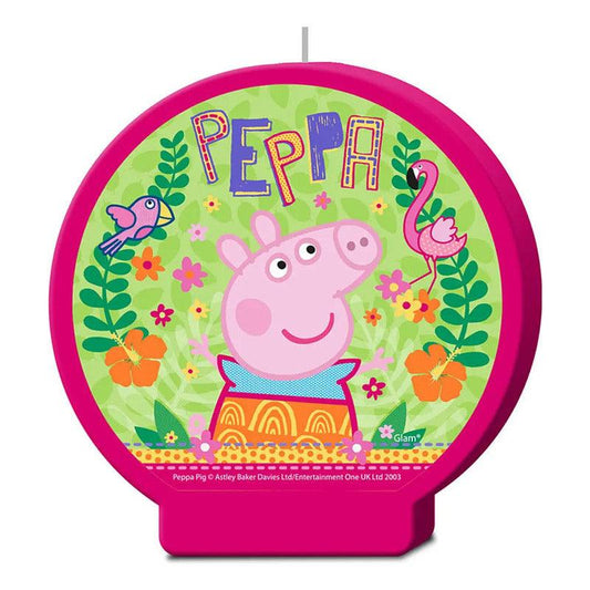 Vela de cumpleaños temática Peppa Pig sola, ideal para decorar tortas infantiles.
