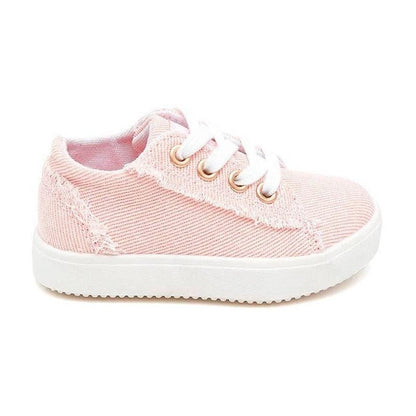 Vista lateral de la zapatilla Loba, muestra el diseño y acabado en tono rosado - Louicid